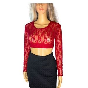 New Women's Lace Red Crap Long Sleeve Layering Top